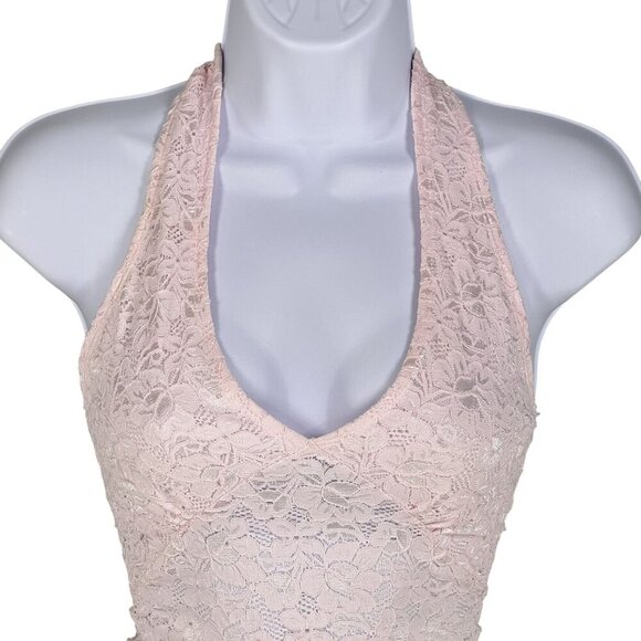 Y2K Wild Cat Women S Lace Halter Top Babydoll Pink Floral Diva Princess Stretchy - Picture 6 of 14